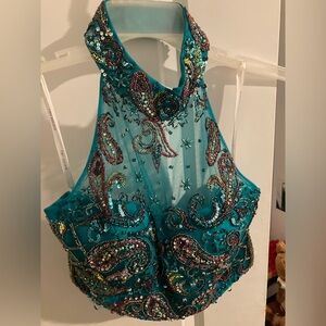 Embellished Teal Strapless Dress